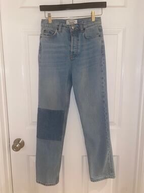 REFORMATION Tahoe Wash CYNTHIA Patch High Rise Straight Jeans Size 25